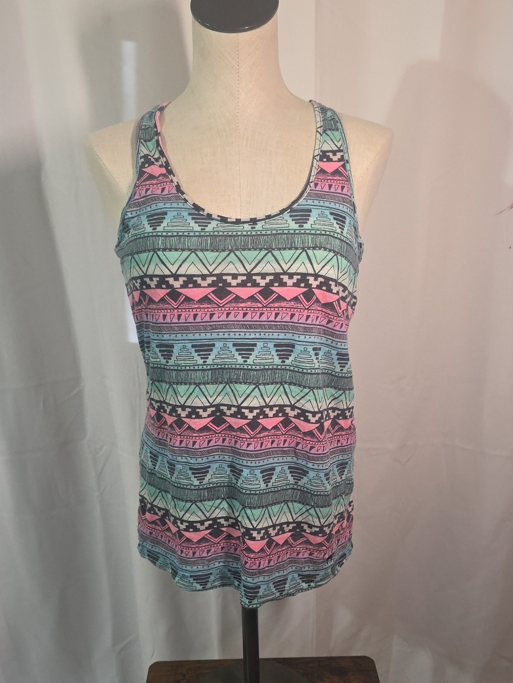 PINK Victoria's Secret Mint, Pink & Black Aztec Racerback Tank